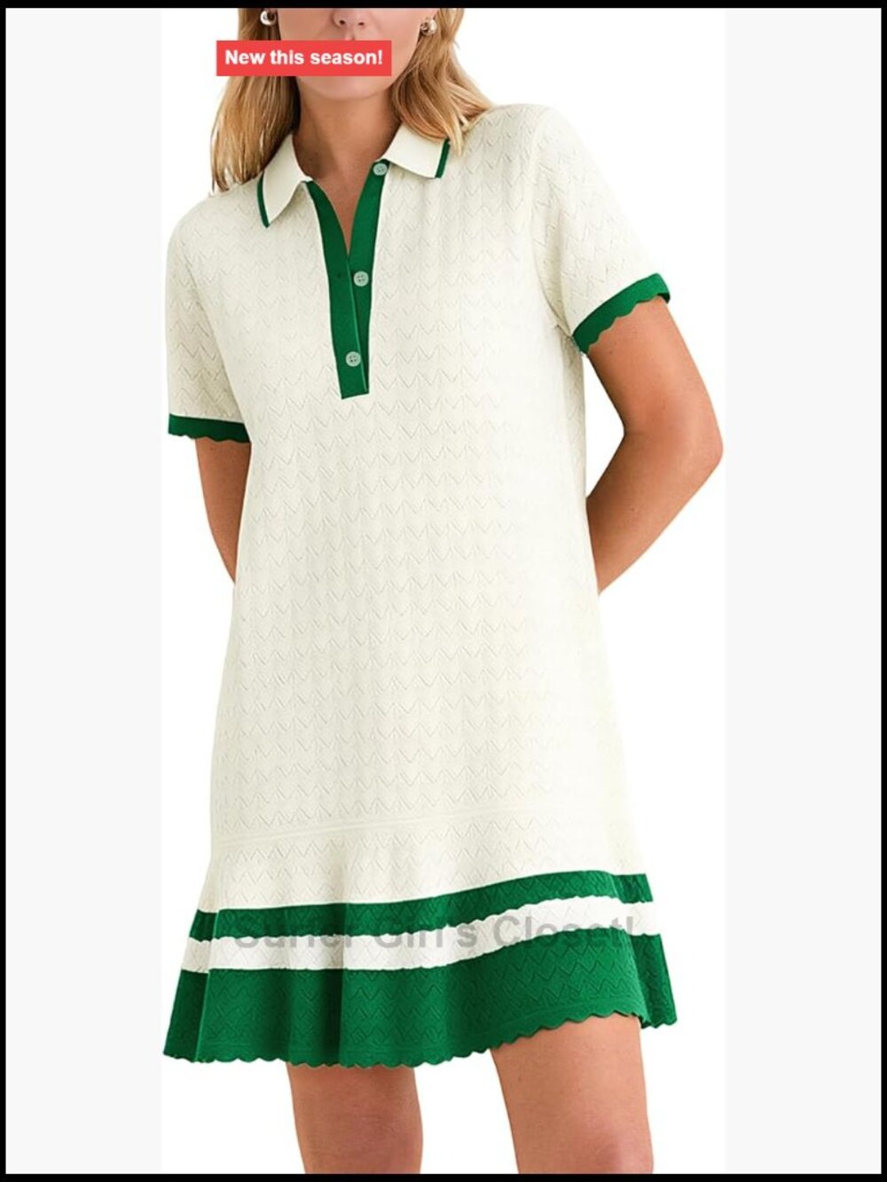 Crochet Hollow Polo Dress for Women Summer Golf Knit Mini Dress